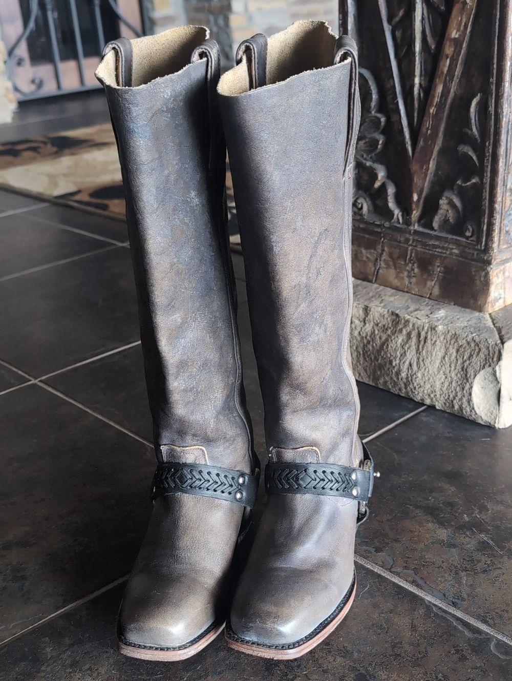 Freebird by Steven Timber Stone w Black 🖤 Harness Tall Leather Riding Boots - Picture 15 of 16